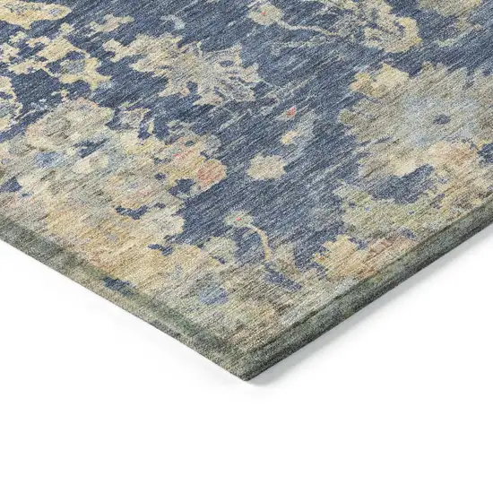 Navy Blue Gray And Beige Floral Washable Indoor Outdoor Area Rug Photo 6