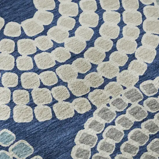 Navy Blue Gray And Beige Geometric Washable Area Rug With UV Protection Photo 9