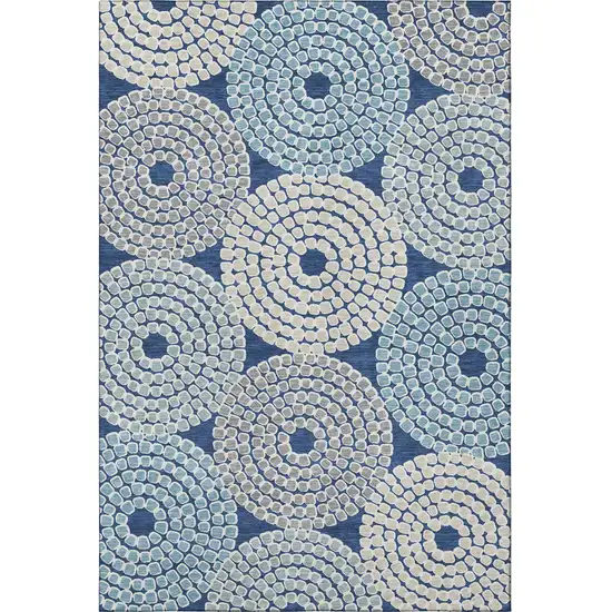 Navy Blue Gray And Beige Geometric Washable Area Rug With UV Protection Photo 3