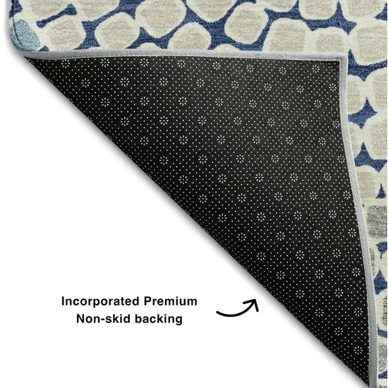 Navy Blue Gray And Beige Geometric Washable Area Rug With UV Protection Photo 6