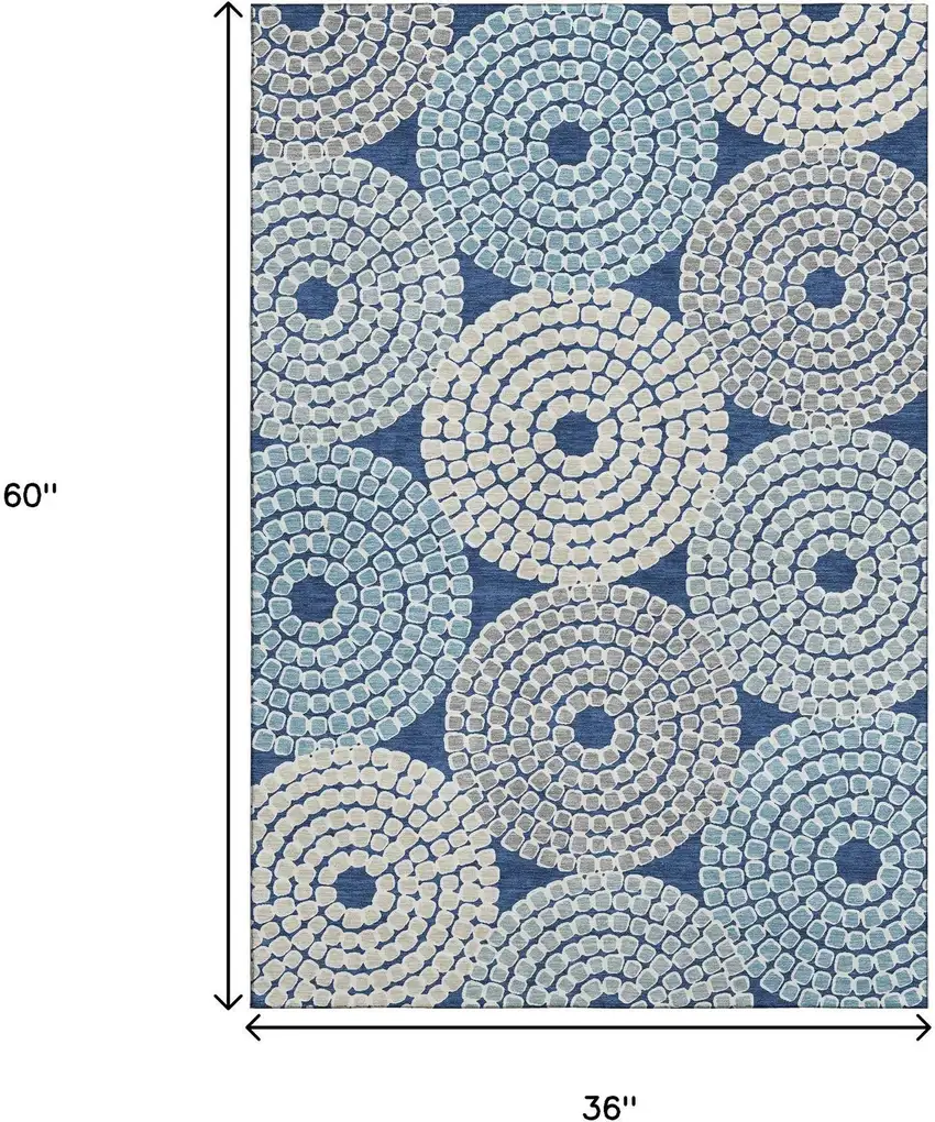 Navy Blue Gray And Beige Geometric Washable Area Rug With UV Protection Photo 3