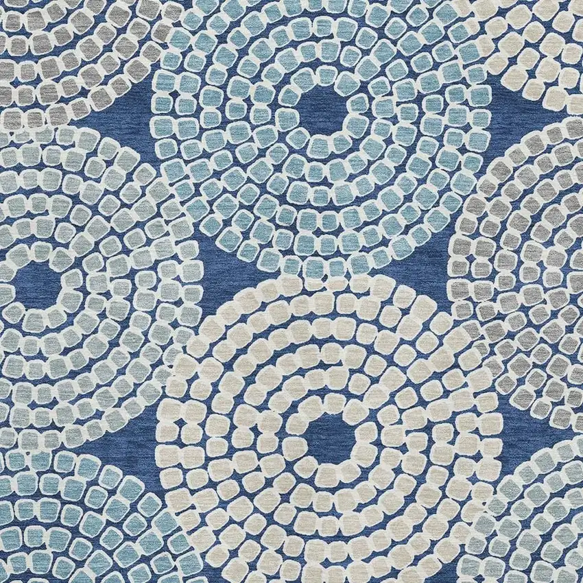 Navy Blue Gray And Beige Geometric Washable Area Rug With UV Protection Photo 3