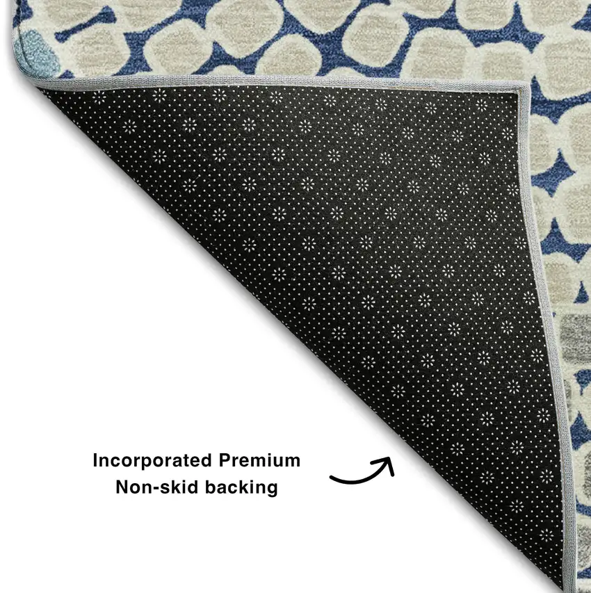 Navy Blue Gray And Beige Geometric Washable Area Rug With UV Protection Photo 7