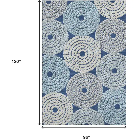 Navy Blue Gray And Beige Geometric Washable Area Rug With UV Protection Photo 7