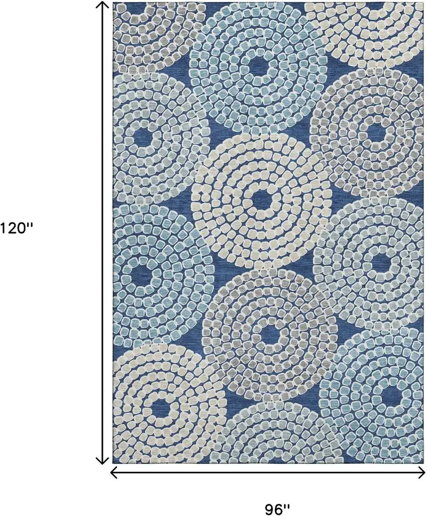 Navy Blue Gray And Beige Geometric Washable Area Rug With UV Protection Photo 7