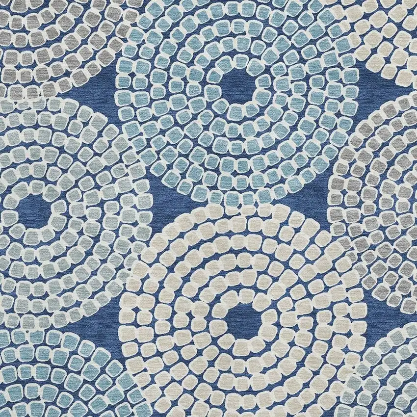 Navy Blue Gray And Beige Geometric Washable Area Rug With UV Protection Photo 3