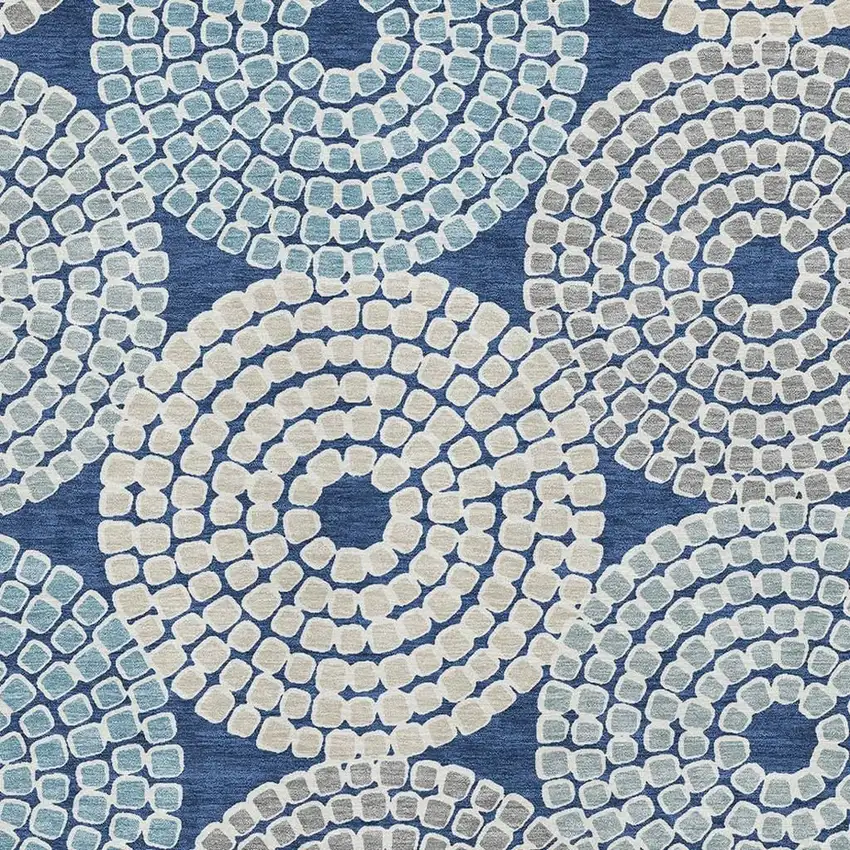 Navy Blue Gray And Beige Geometric Washable Area Rug With UV Protection Photo 3