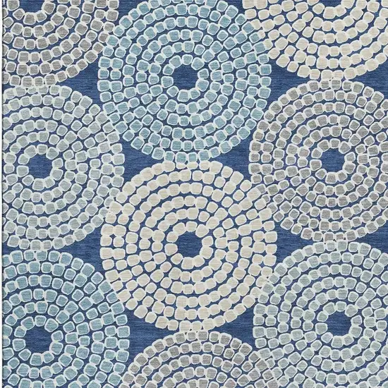 Navy Blue Gray And Beige Geometric Washable Area Rug With UV Protection Photo 4