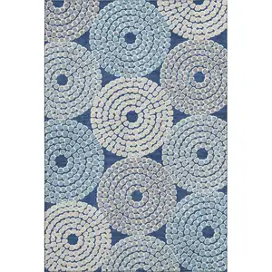 Photo of Navy Blue Gray And Beige Geometric Washable Area Rug With UV Protection