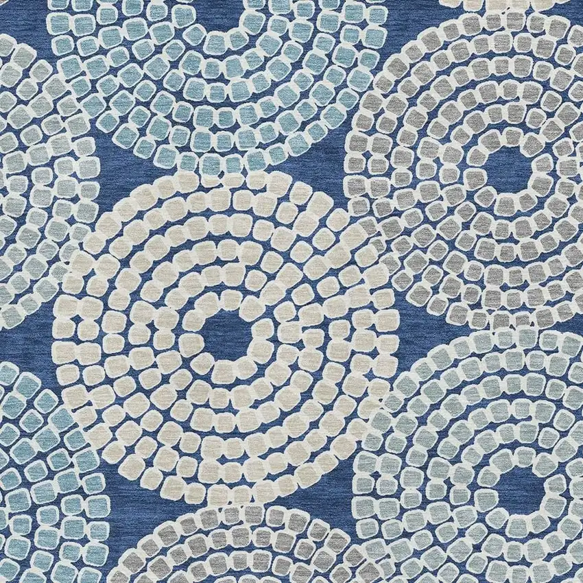 Navy Blue Gray And Beige Geometric Washable Area Rug With UV Protection Photo 3