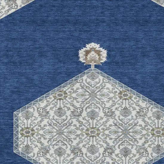Navy Blue Gray And Beige Oriental Washable Indoor Outdoor Area Rug Photo 6
