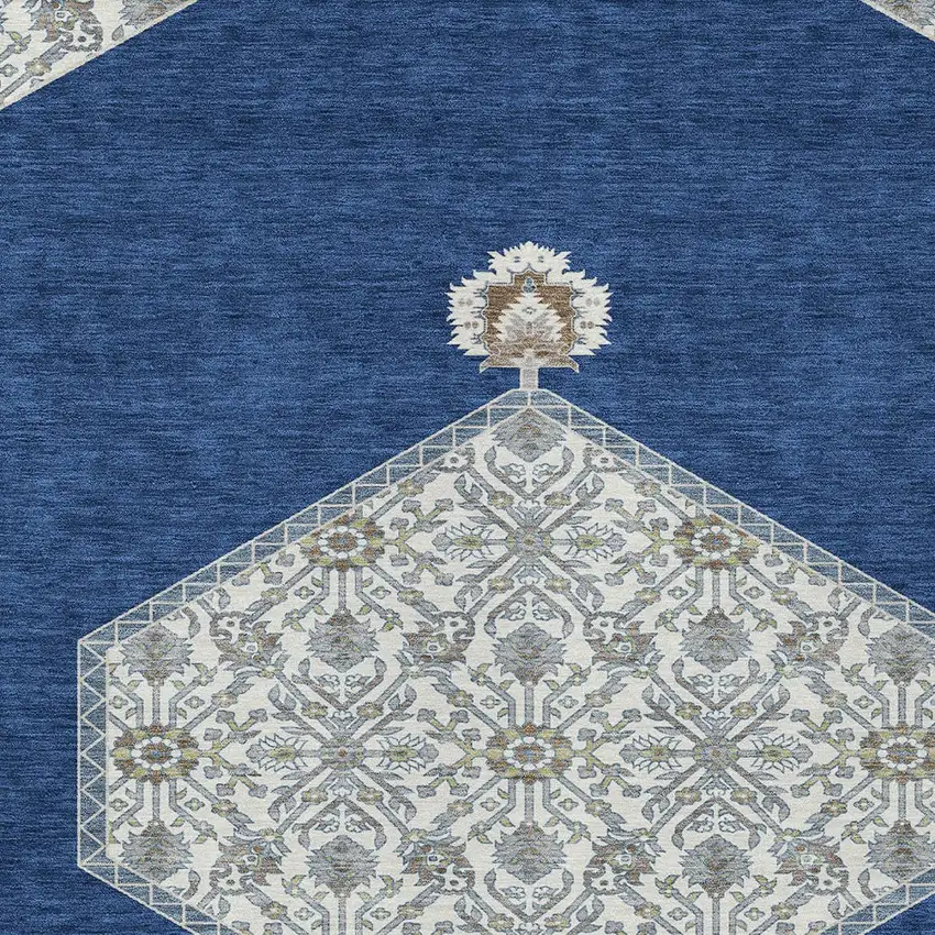 Navy Blue Gray And Beige Oriental Washable Indoor Outdoor Area Rug Photo 6