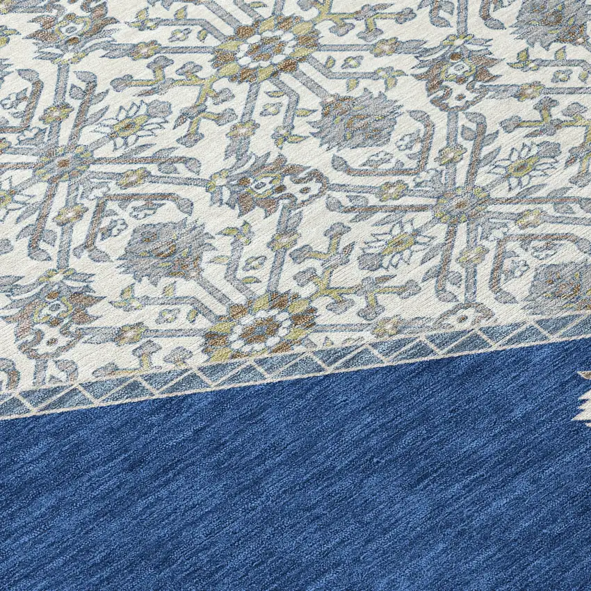 Navy Blue Gray And Beige Oriental Washable Indoor Outdoor Area Rug Photo 5