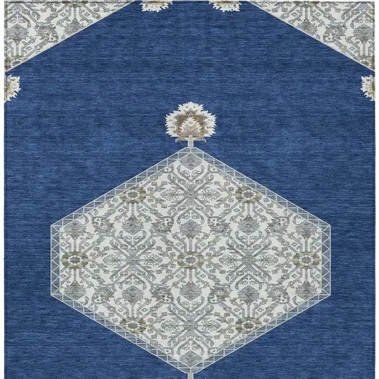 Navy Blue Gray And Beige Oriental Washable Indoor Outdoor Area Rug Photo 6