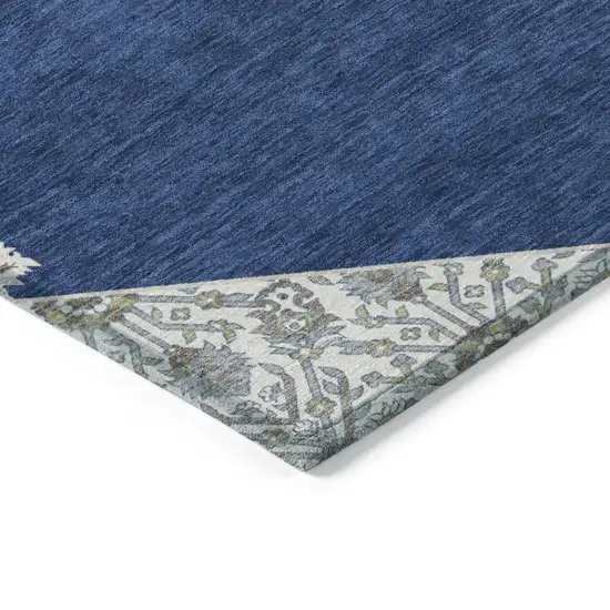 Navy Blue Gray And Beige Oriental Washable Indoor Outdoor Area Rug Photo 4