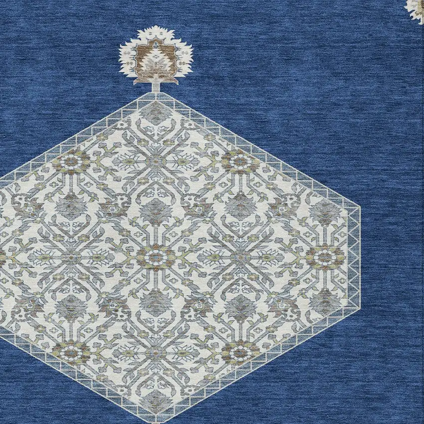 Navy Blue Gray And Beige Oriental Washable Indoor Outdoor Area Rug Photo 6