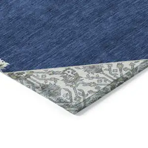 Photo of Navy Blue Gray And Beige Oriental Washable Indoor Outdoor Area Rug