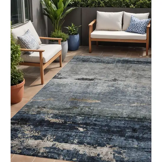 Navy Blue Gray And Black Abstract Washable Indoor Outdoor Area Rug Photo 1