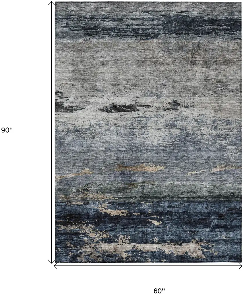 Navy Blue Gray And Black Abstract Washable Indoor Outdoor Area Rug Photo 3