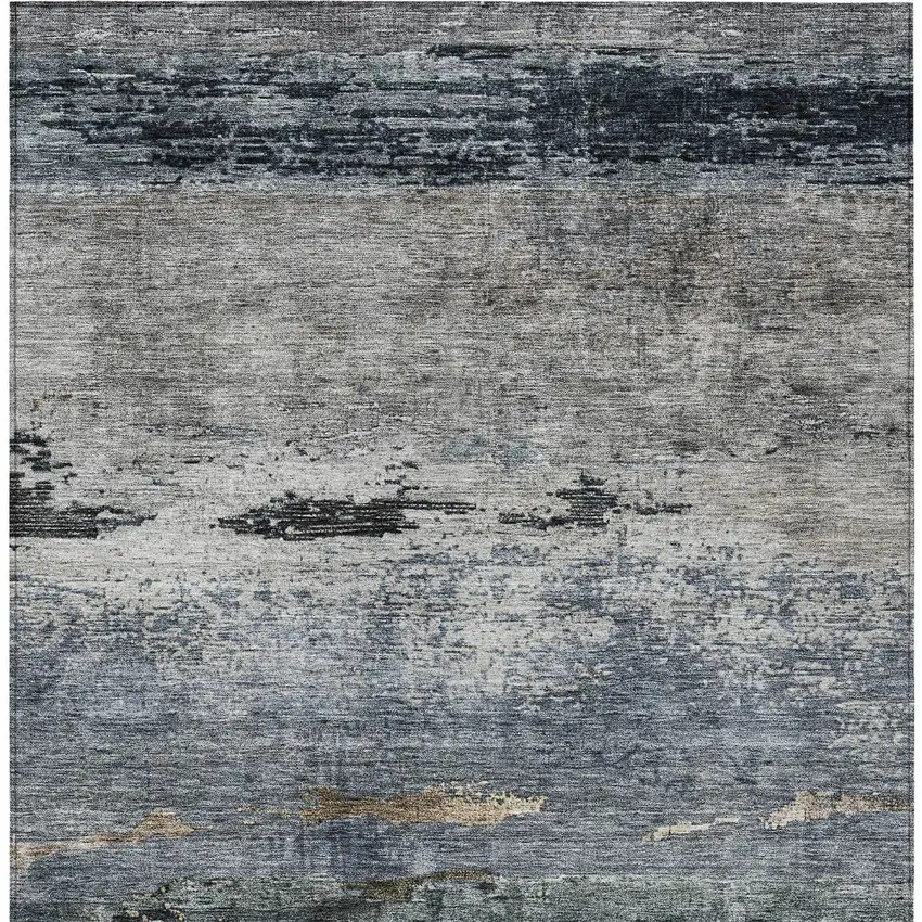 Navy Blue Gray And Black Abstract Washable Indoor Outdoor Area Rug Photo 7