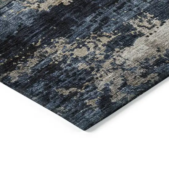 Navy Blue Gray And Black Abstract Washable Indoor Outdoor Area Rug Photo 5