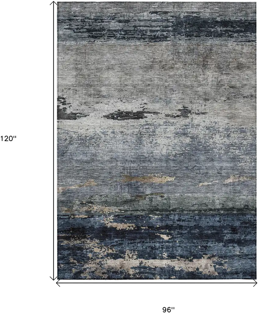 Navy Blue Gray And Black Abstract Washable Indoor Outdoor Area Rug Photo 3