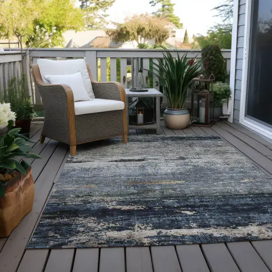 Navy Blue Gray And Black Abstract Washable Indoor Outdoor Area Rug Photo 7