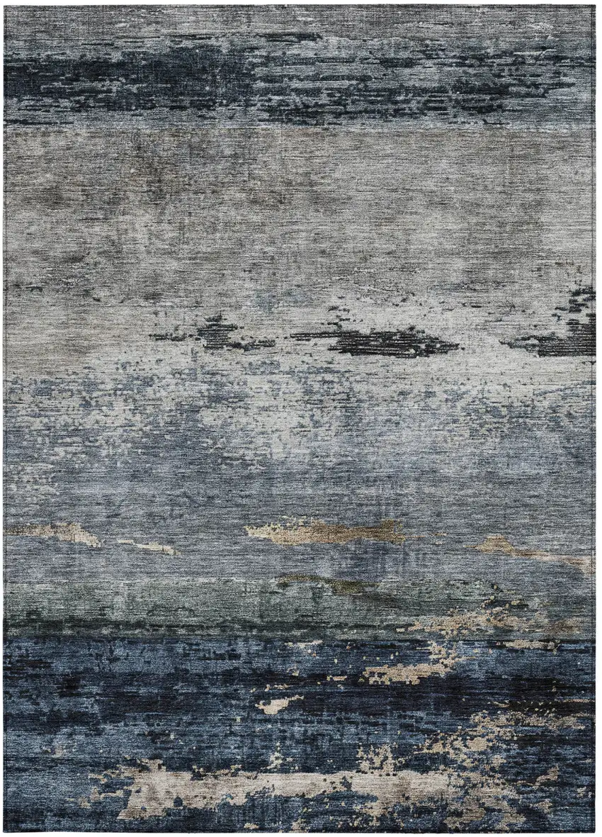 Navy Blue Gray And Black Abstract Washable Indoor Outdoor Area Rug Photo 6