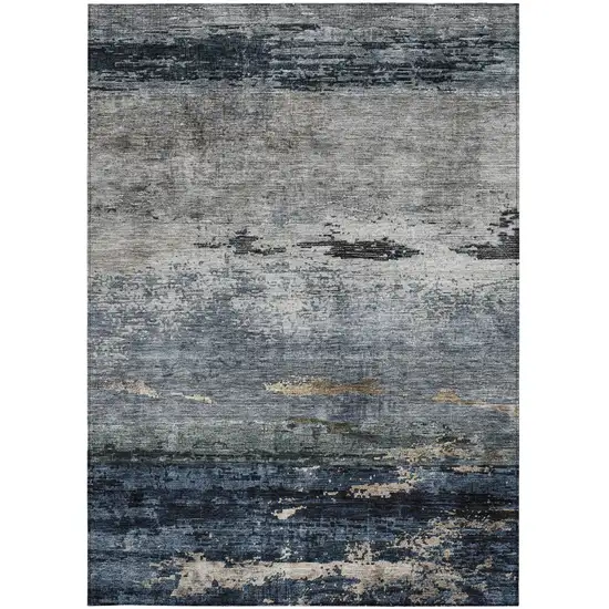 Navy Blue Gray And Black Abstract Washable Indoor Outdoor Area Rug Photo 6