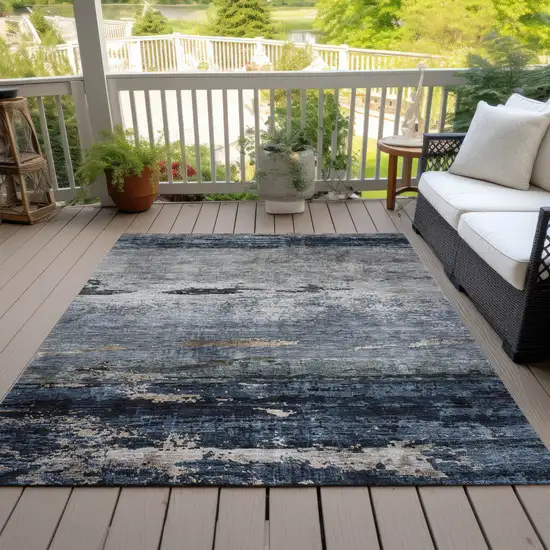 Navy Blue Gray And Black Abstract Washable Indoor Outdoor Area Rug Photo 9