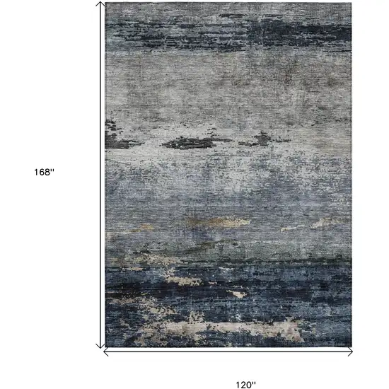 Navy Blue Gray And Black Abstract Washable Indoor Outdoor Area Rug Photo 3