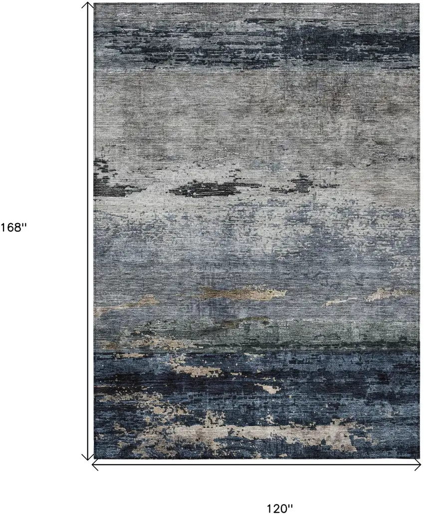 Navy Blue Gray And Black Abstract Washable Indoor Outdoor Area Rug Photo 3