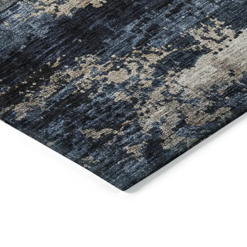 Navy Blue Gray And Black Abstract Washable Indoor Outdoor Area Rug Photo 5