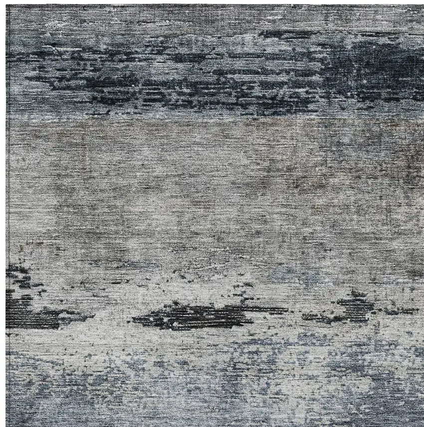 Navy Blue Gray And Black Abstract Washable Indoor Outdoor Area Rug Photo 6