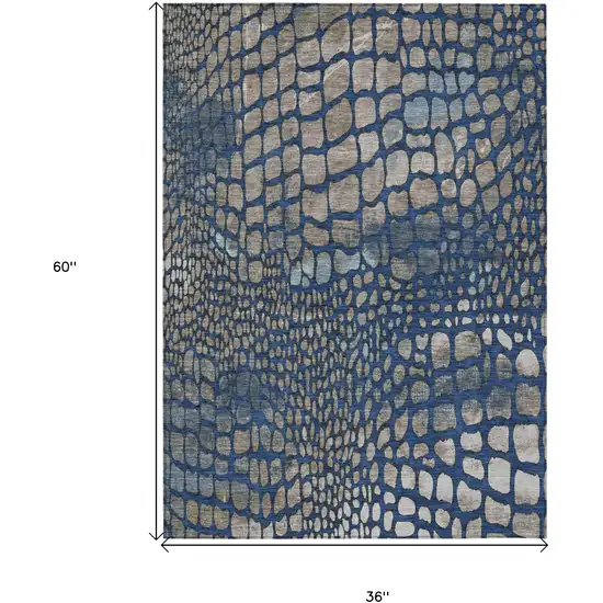 Navy Blue Gray And Brown Abstract Washable Indoor Outdoor Area Rug Photo 3
