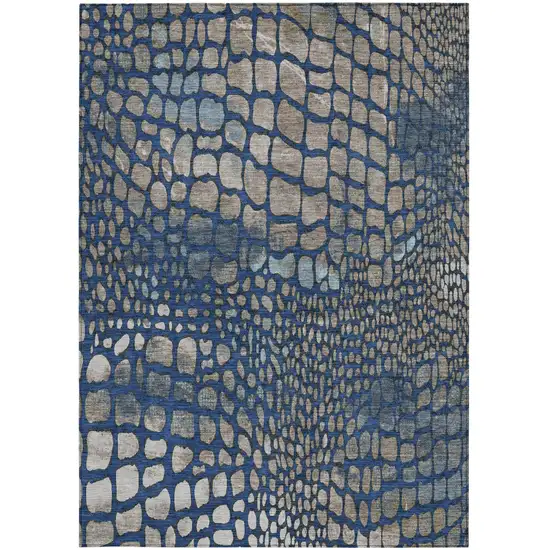 Navy Blue Gray And Brown Abstract Washable Indoor Outdoor Area Rug Photo 6