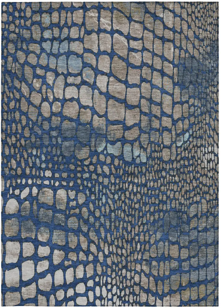 Navy Blue Gray And Brown Abstract Washable Indoor Outdoor Area Rug Photo 6