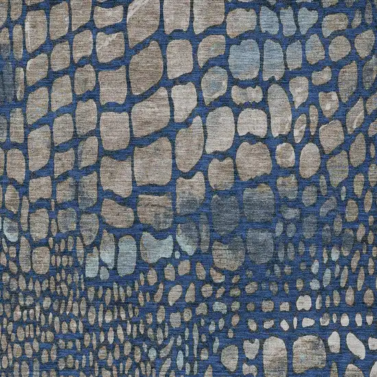 Navy Blue Gray And Brown Abstract Washable Indoor Outdoor Area Rug Photo 5
