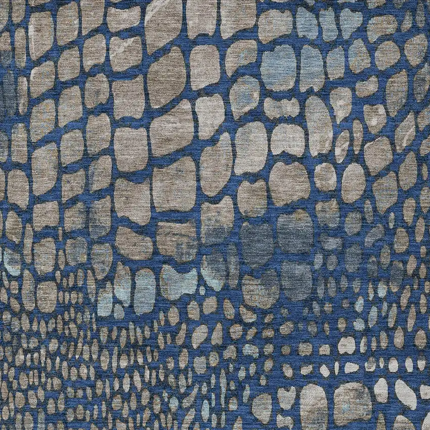 Navy Blue Gray And Brown Abstract Washable Indoor Outdoor Area Rug Photo 5