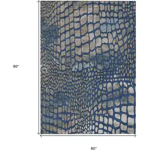 Photo of Navy Blue Gray And Brown Abstract Washable Indoor Outdoor Area Rug