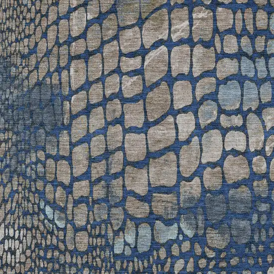 Navy Blue Gray And Brown Abstract Washable Indoor Outdoor Area Rug Photo 5