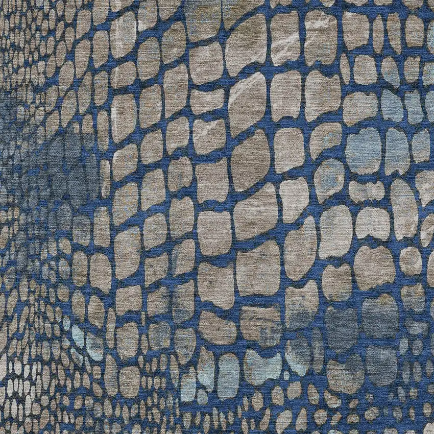Navy Blue Gray And Brown Abstract Washable Indoor Outdoor Area Rug Photo 5