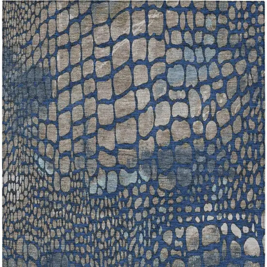 Navy Blue Gray And Brown Abstract Washable Indoor Outdoor Area Rug Photo 6