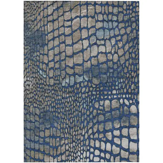 Navy Blue Gray And Brown Abstract Washable Indoor Outdoor Area Rug Photo 2