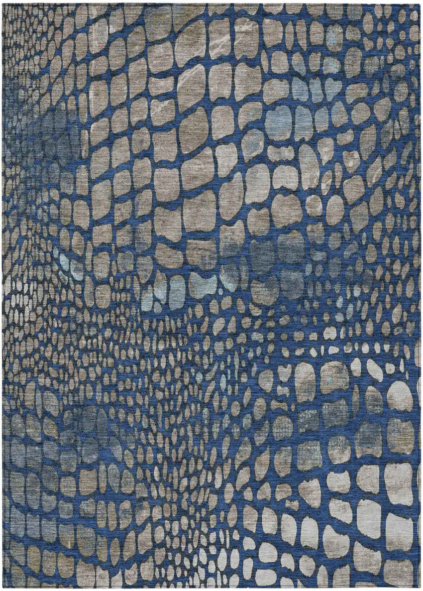 Navy Blue Gray And Brown Abstract Washable Indoor Outdoor Area Rug Photo 2