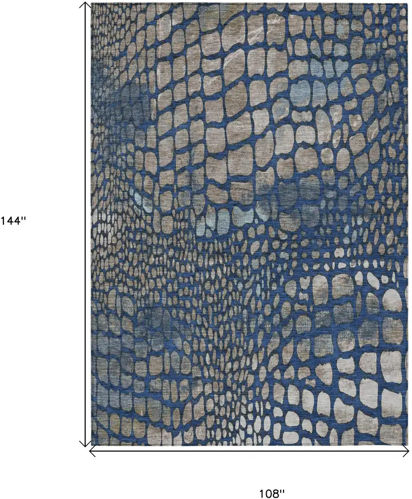 Navy Blue Gray And Brown Abstract Washable Indoor Outdoor Area Rug Photo 3
