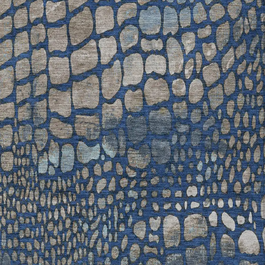 Navy Blue Gray And Brown Abstract Washable Indoor Outdoor Area Rug Photo 5