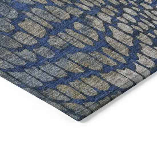 Navy Blue Gray And Brown Abstract Washable Indoor Outdoor Area Rug Photo 4