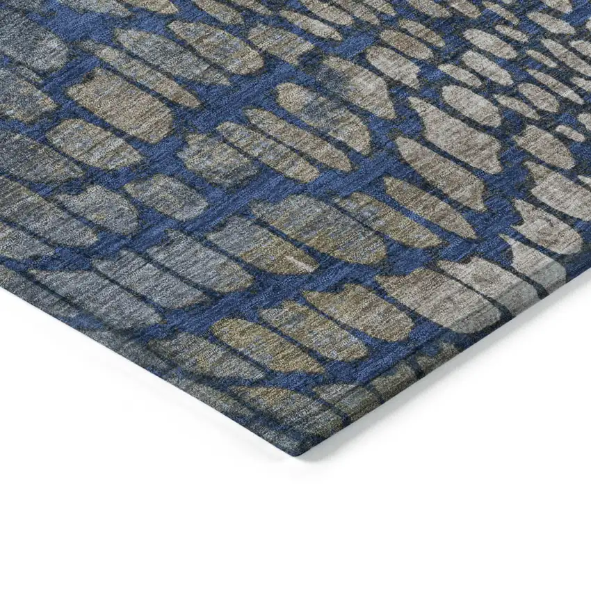 Navy Blue Gray And Brown Abstract Washable Indoor Outdoor Area Rug Photo 4