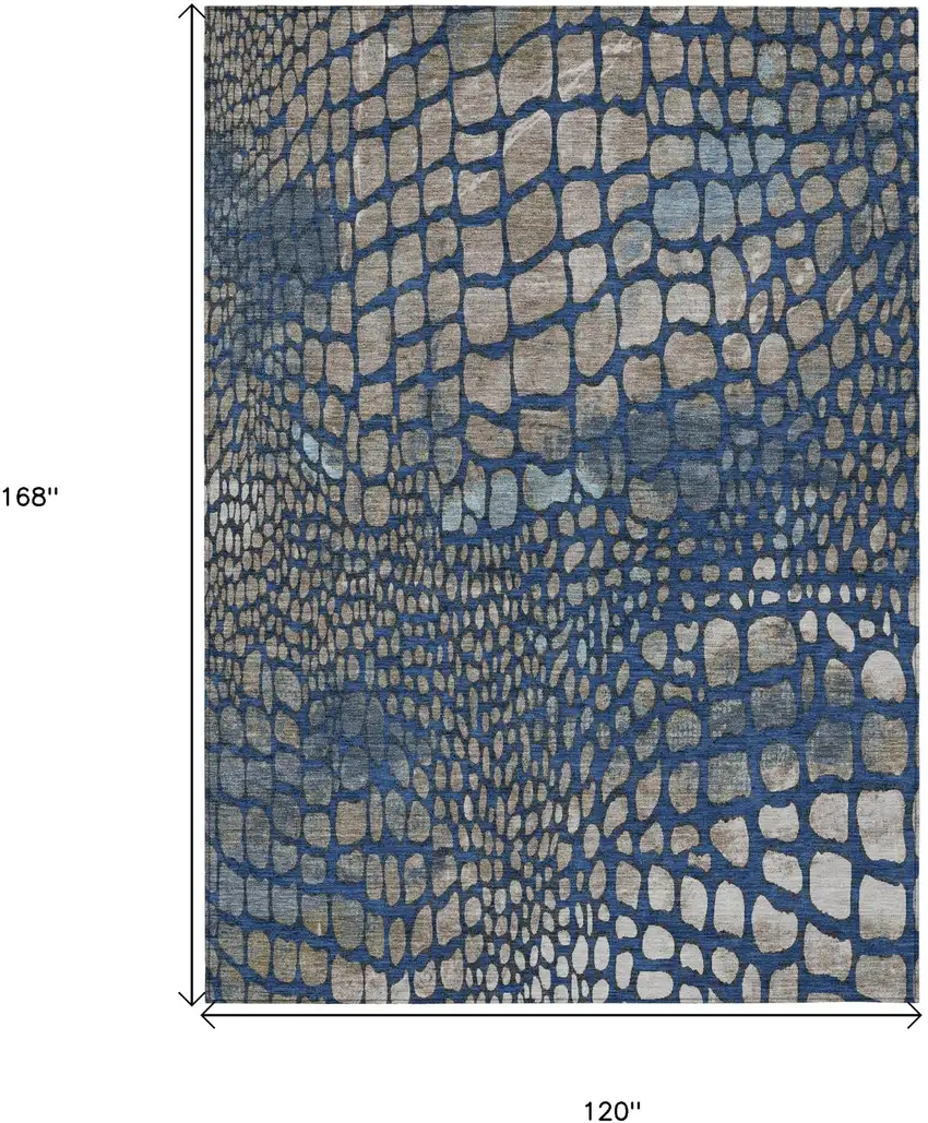 Navy Blue Gray And Brown Abstract Washable Indoor Outdoor Area Rug Photo 3